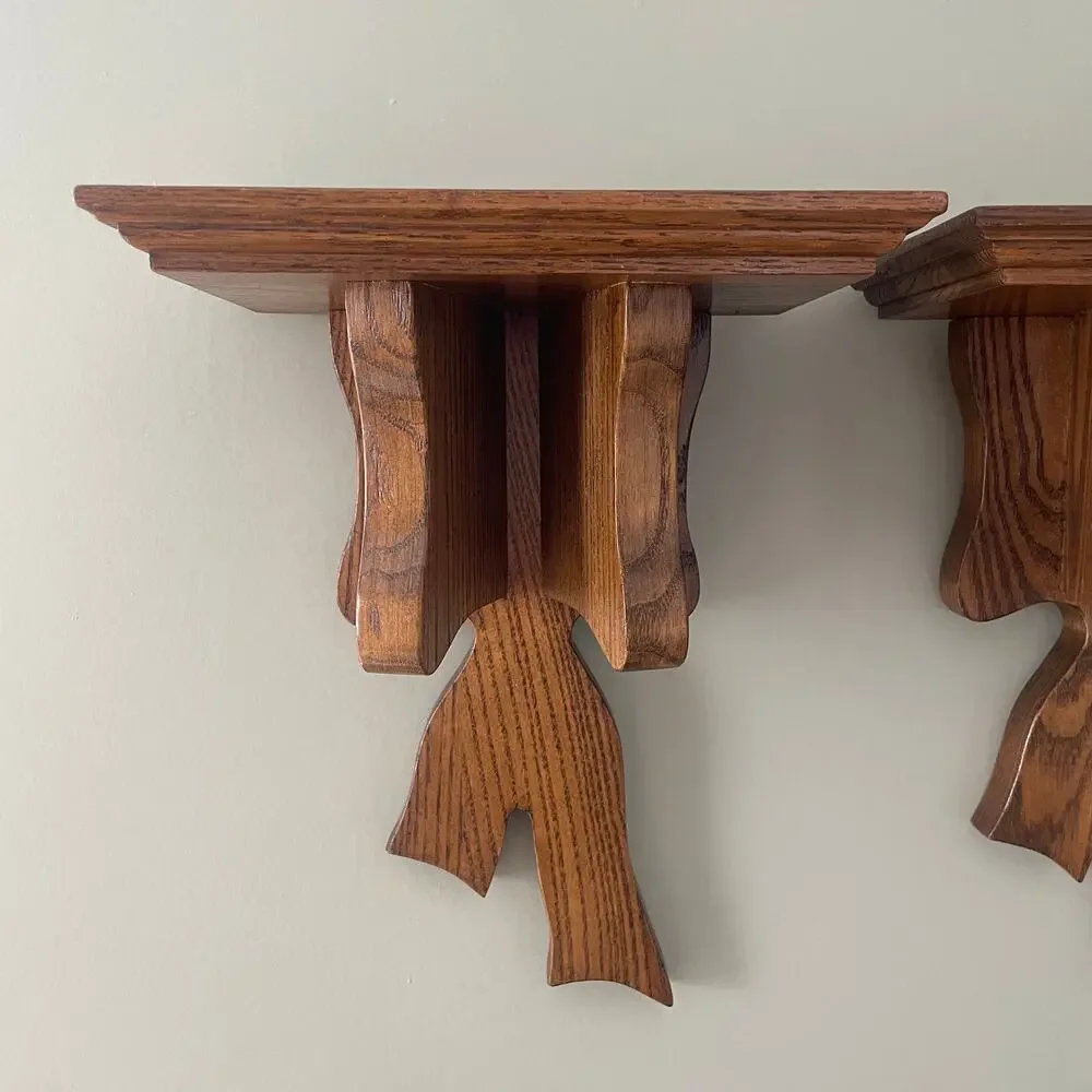 Vintage Solid Wood Coquette Bow Wall Shelf Set of 2